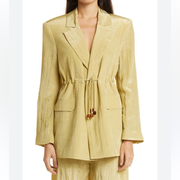 Ganni Jackets & Blazers - GANNI $595 Bead-embellished crinkled taffeta chartreuse blazer luxurious unique